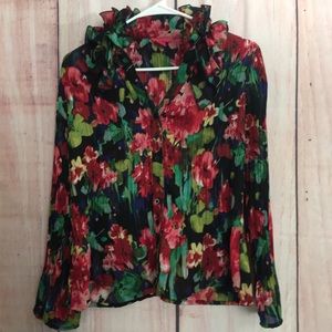SUNNY LEIGH women summer floral top blouse size S